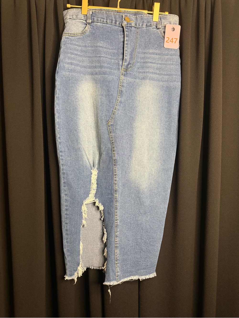 Light Blue Distressed Denim Pencil Skirt